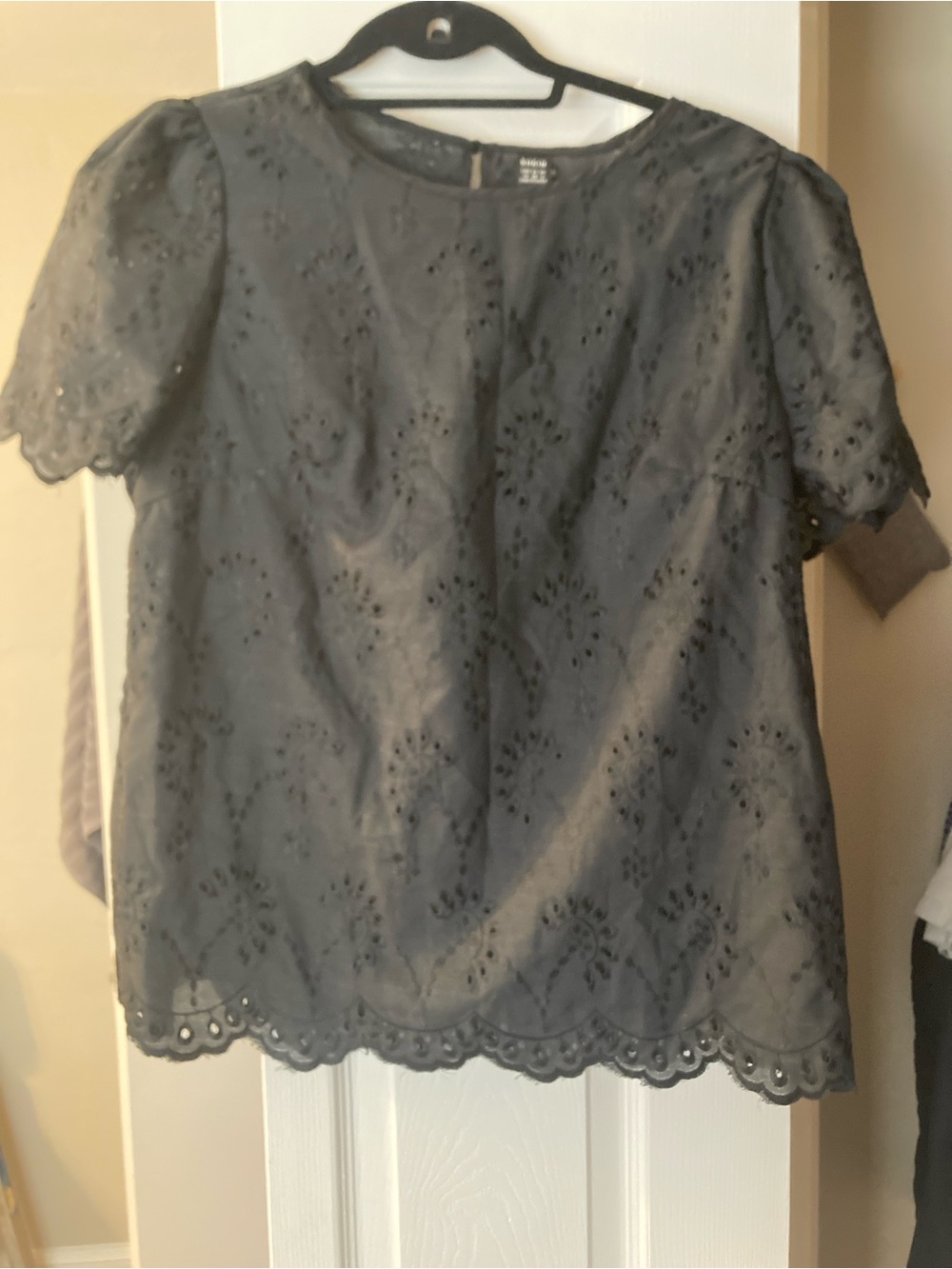 SHEIN Black Eyelet Lace Short Sleeve Blouse